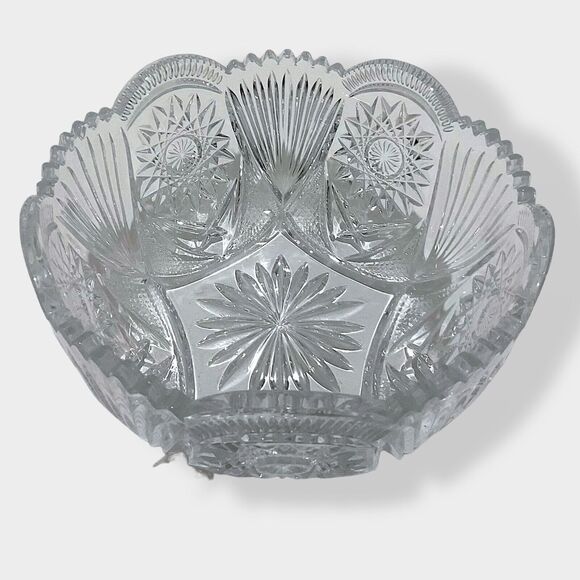 Vntg Unmarked Hobstar & Fan 8” Cut Glass Crystal Bowl ABP Collectable Brilliant - Picture 6 of 16